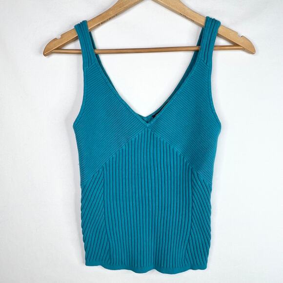 INC International Concepts Blue Ribbed Stretchy Tank Top LG - Picture 1 of 8